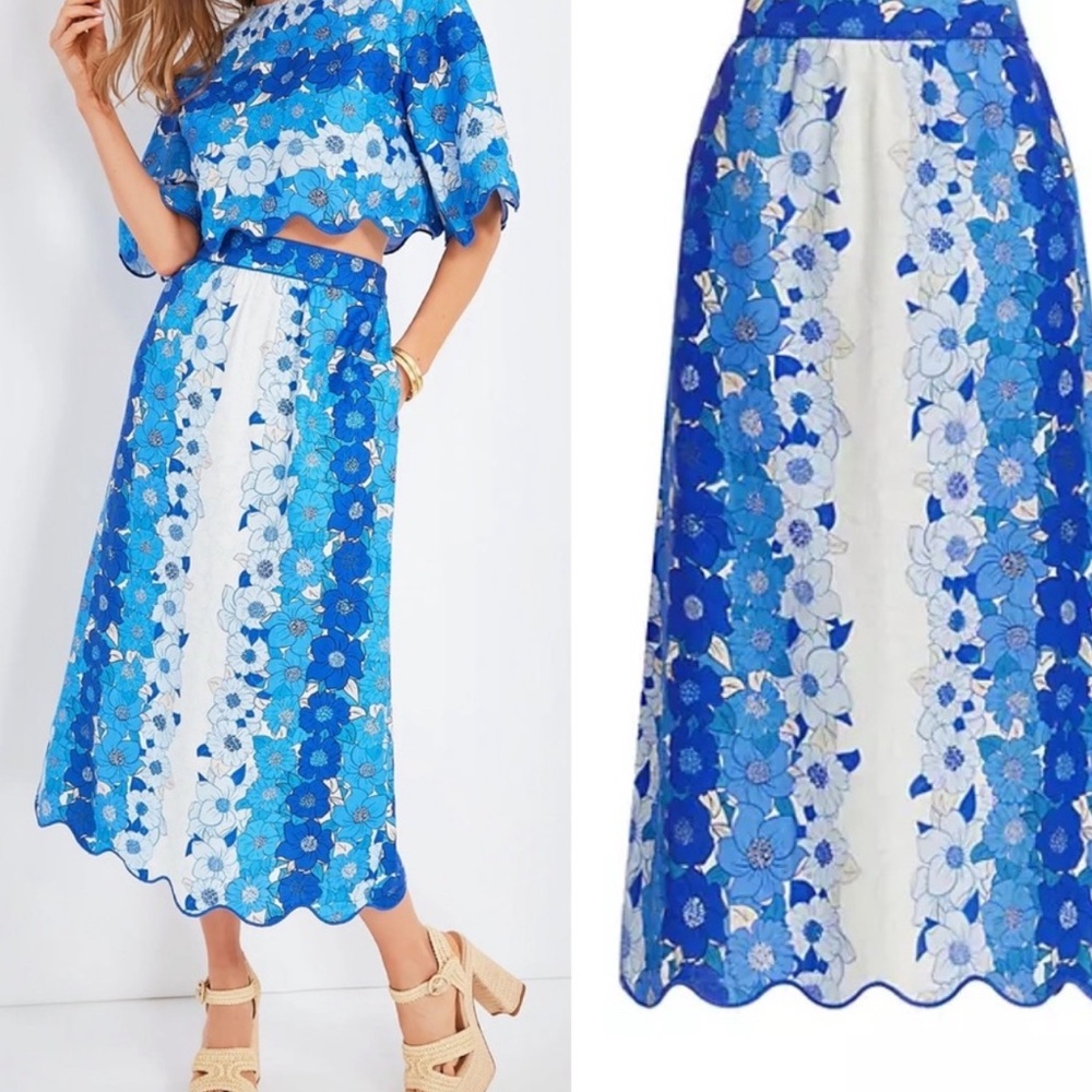 Flower Stripes Midi Skirt